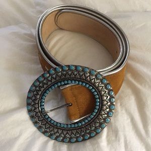 Turquoise studded suede belt